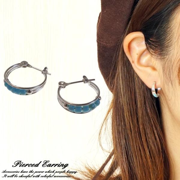 シルバーピアス ワンタッチ クロッシング スナップ 天然石・ビーズ エスニック シルバー925 si...