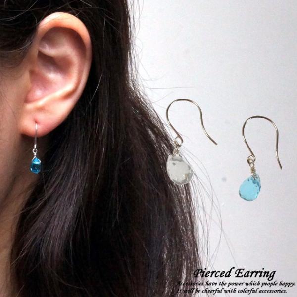 シルバーピアス フックピアス ドロップ 雫型 しずく カッティング クリアビーズ シルバー925 s...