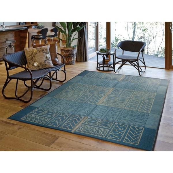 い草センターラグ 裏貼有 伝統の和柄「伊勢（いせ）」 約176×220cm ブルー 萩原株式会社 ラ...