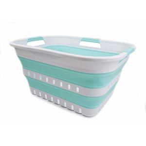SAMMART 30L折りたたみ式 3か所に持ち手付き プラスチック製 洗濯かご - 折りたたみ可能 ポップアップ式 収納コンテナ/整理ケ