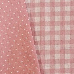 手芸のいとや 生地 綿麻リバーシブル布 ドット×チェック ピンク 生地幅-約108cm×1mカット 綿80%麻20% 手芸 ハンドメイド用品