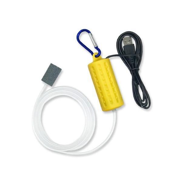 エアーポンプ イエロー 釣り 水槽 USB給電 酸素ポンプ ぶくぶく 熱帯魚 生き餌 小型 軽量 静...