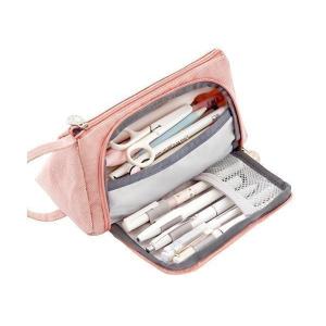 ペンケース おしゃれ 大容量 筆箱 化粧ポーチ シンプル 大きめ ピンク 小物入れ 見やすい かわいい 小学校 小学生 中学生 高校生 ダブルファスナー 女子 ((S