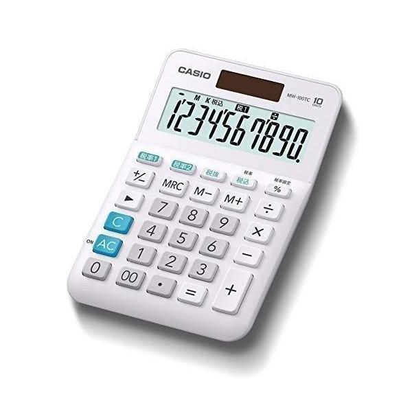 カシオ MW-100TC-WE-N W税率電卓 ホワイト 10桁 税計算 ミニジャストタイプ CAS...