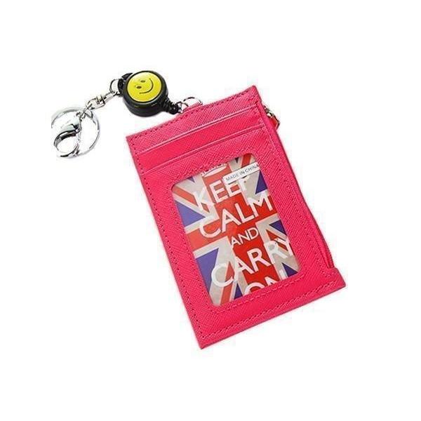 パスケース リール付き 定期入れ ICカードケース 子ども 小銭入れ 可愛い 通勤 通学 ローズピン...