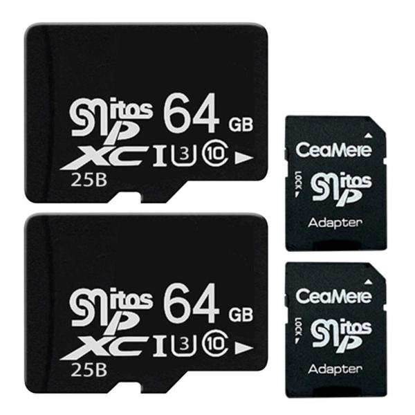 microsd 64GB class10 U3 2個セット 高速 SDカード変換アダプタ付き マイク...