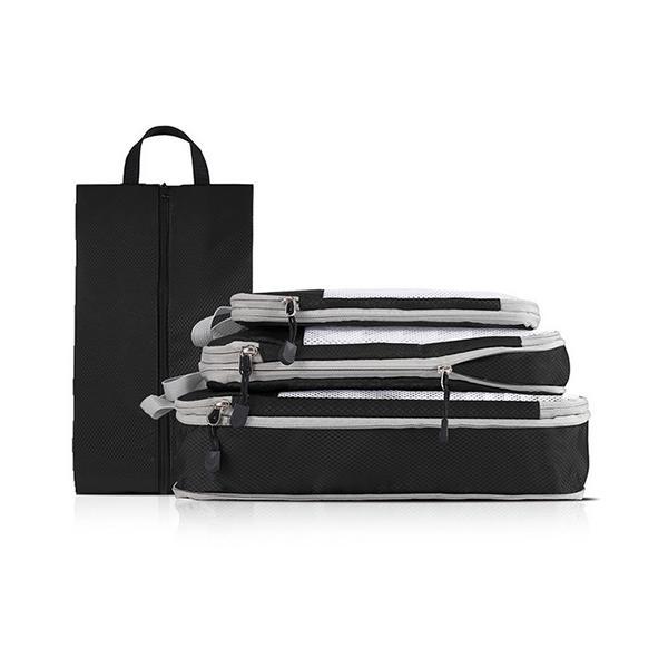 圧縮袋  旅行 旅行用 おむつ トラベルポーチ 圧縮ポーチ 圧縮バッグ ブラック 3点セット ファス...