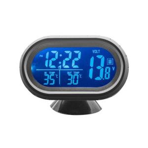 車内デジタル時計 車載 デジタル時計 4in1 温度計 時計 車用 ブルー 多機能 コンパクト LED 車内 外気温 角度調整可能 ((S