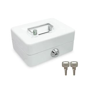貯金箱 金庫 鍵付き 手提げ金庫 小型金庫 500円玉 ミニ金庫 防犯 保管 収納ボックス おしゃれ 家庭用 子供 ホワイト ((S