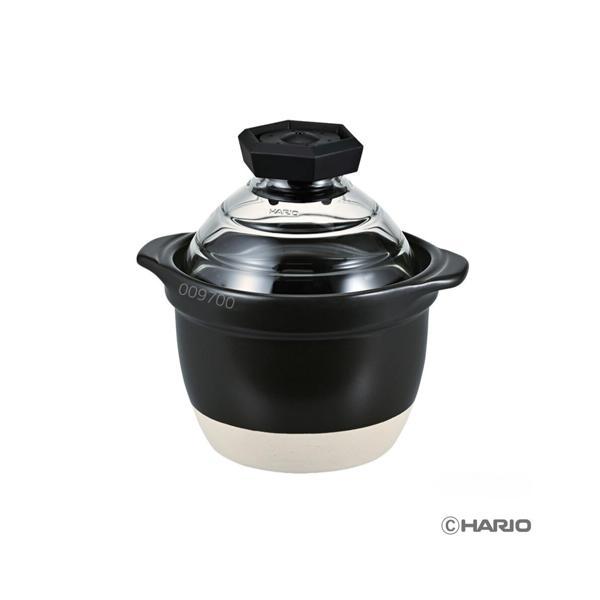 ハリオ GNR-150-B-W フタがガラスのご飯釜1~2合 中が見える 耐熱ガラス 陶器 HARI...