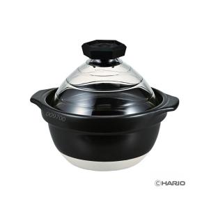 ハリオ GNR-200-B-W フタがガラスのご飯釜 ごはん釜 3合炊き ガス火 電気ヒーター対応 耐熱ガラス 土鍋 炊飯 HARIO