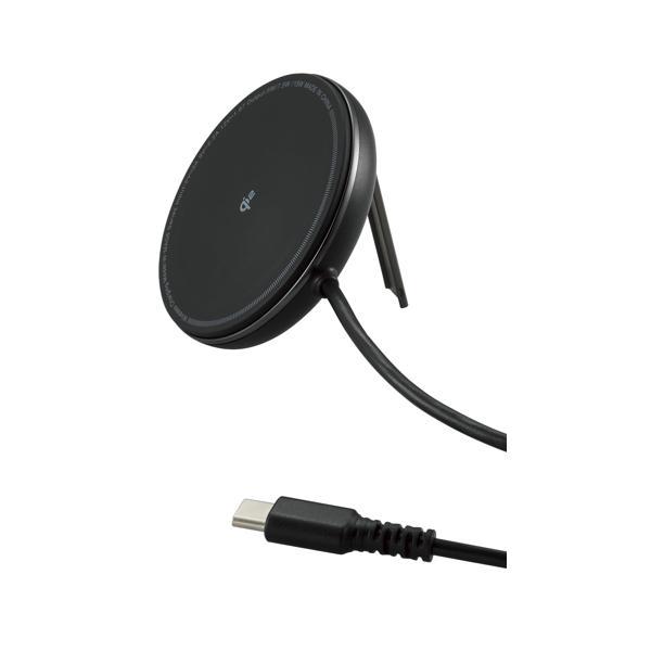 エレコム Qi2 充電器 15W ワイヤレス 2Way 卓上 スタンド ケーブル一体型 1m ブラッ...