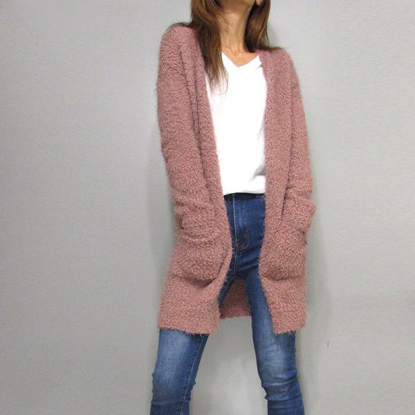 Knit240 ファジー　ポップコーンニット　オープンカーディガン
