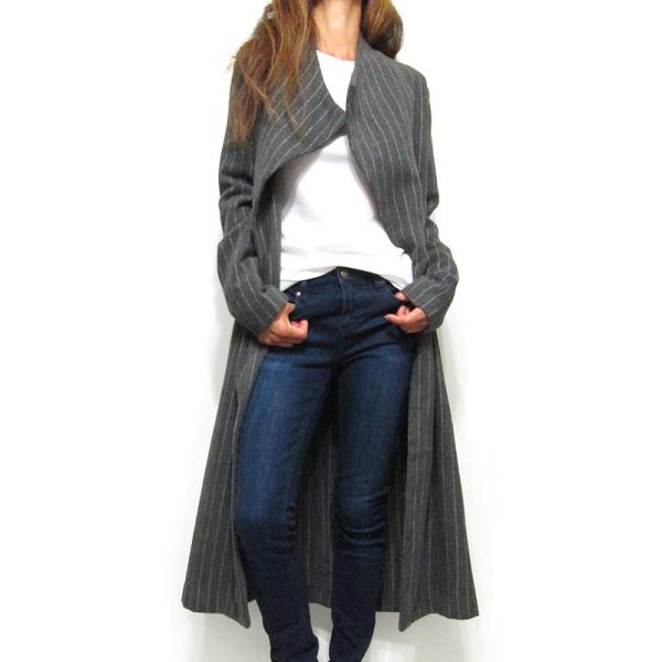 Outer074 ピンストライプ　オープン　ノーカラー　ライト　ジャケット　コート