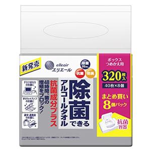 エリエール ウエットティシュー 除菌できるアルコールタオル 抗菌成分プラス ボックスつめかえ用 40枚×8P ユーカリの香り グレー｜lasantalease