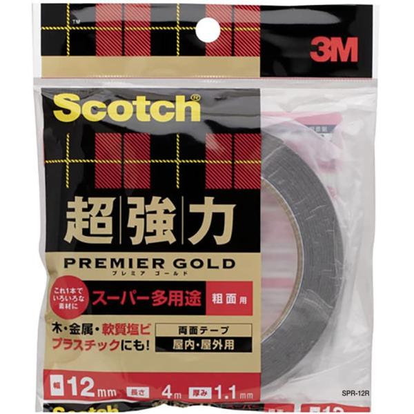 3M 両面テープ 超強力 スーパー多用途 粗面用 幅12mm 長さ4ｍ スコッチ SPR-12R セ...