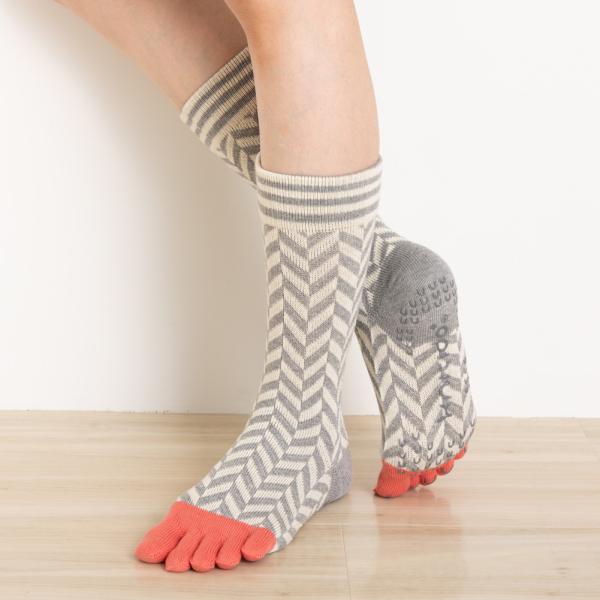 5本指ソックス ハイクルー 23-25cm オーガニックコットン 滑り止め カラフル 140216 ...