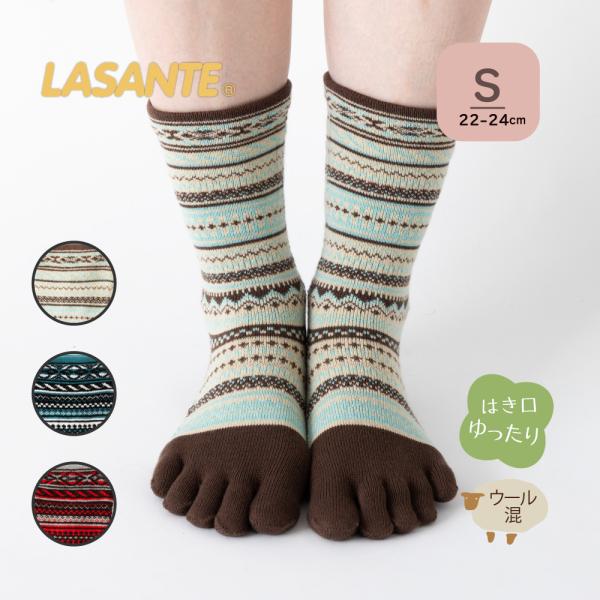 5本指ソックス クルー 22-24cm 中厚 ゆったり 40743 ジャカード ウール混 締め付けな...