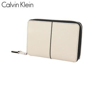 CK CALVIN KLEIN カルバンクライン 牛革 ２つ折り 財布 ラウンドファスナー ベージュ ラッピング無料｜lastpass