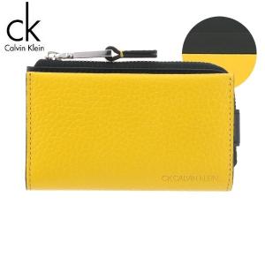 CK CALVIN KLEIN カルバンクライン 牛革 キーケース 4連仕様 小銭入れ付き コインケース イエロー ラッピング無料｜lastpass