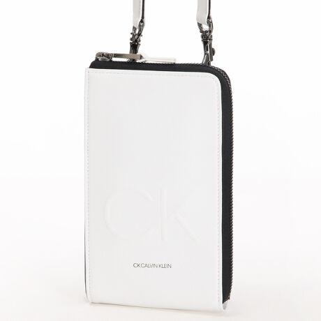 CK CALVIN KLEIN カルバンクライン 定価2,4万 牛革 スマホショルダー ホワイト