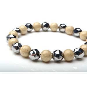 北投石xテラヘルツ ラウンド組み合わせ 8mm ブレスレット_B398-8