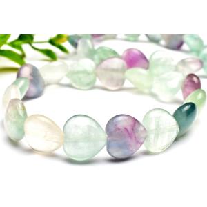 マルチカラー フローライト　13-14x14mm　ハート ブレスレット 1個売り _BG5527