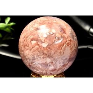【１点物】ベトナム産◇ジオード チェリーブロッサムアゲート　50mm　丸玉(台座付き) スフィア _...