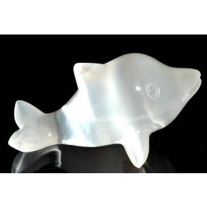 セレナイト(透石膏)　83x45x48mm　イルカ彫刻 置物 1個売り _CRG115-4【宅急便の...
