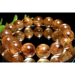 【１点物】人気◇板状金針 タイガータイチンルチルクォーツ　14-14.5mm　ブレスレット _MC5985