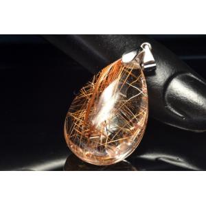 【１点物】Silver925◇高発色 ブロンズルチルクォーツ　28x19mm　ドロップ ペンダントト...