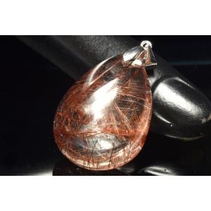 【１点物】Silver925◇高発色 ブロンズルチルクォーツ　28x21mm　ドロップ ペンダントト...