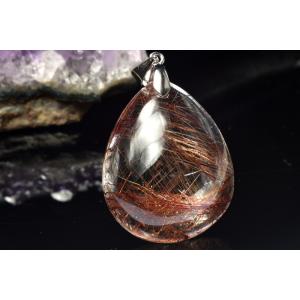 【１点物】Silver925◇高発色 ブロンズルチルクォーツ　28x22mm　ドロップ ペンダントト...