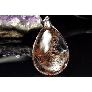 【１点物】Silver925◇高発色 ブロンズルチルクォーツ　33x24mm　ドロップ ペンダントト...