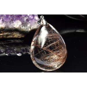 【１点物】Silver925◇高発色 ブロンズルチルクォーツ　35x26mm　ドロップ ペンダントト...