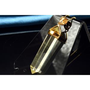 【１点物】Silver925◇AAA透明レモンカラー リビアングラス　34x8mm　両剣ポイント ペ...