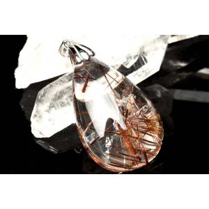 【１点物】Silver925 ブロンズルチルクォーツ　30x19mm　ドロップ ペンダントトップ _PJ9809