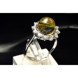 Silver925◇メキシコ産 ブルーアンバー琥珀 8mm 指輪リング(サイズ調整