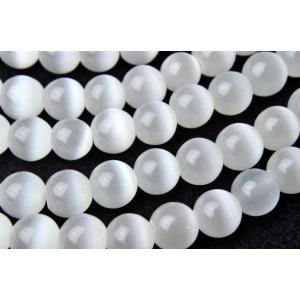 ホワイトキャッツアイ　12mm 天然石 パワーストーン １連（約35cm） ハンドメイド_R1601-12