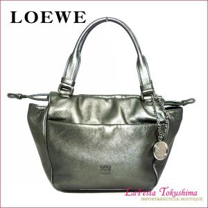 LOEWE　ロエベ　ナッパレザー　チャーム付き　ハンドバッグ　（メタリックグリーングレー）｜lato