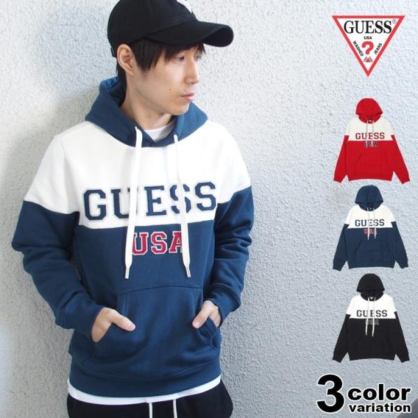 激レア GUESS ゲス パーカー スウェット プルオーバー TWO TONE COLLEGE HO...