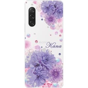 Xperia 10 V エクスペリア10V SO-52D SOG11 らふら 名入れ スマホケース ラインストーン スマホカバー 押し花風 フラワーバードパープル