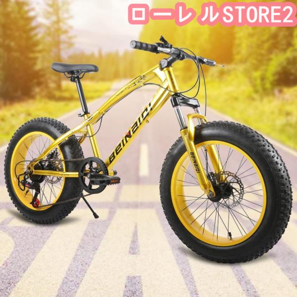 ファットバイク 20インチホイール、自転車 ファットタイヤマウンテンバイク、7スピード、ハイカーボン...