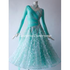 プリンセス】社交ダンスドレス ミントグリーン刺繍M