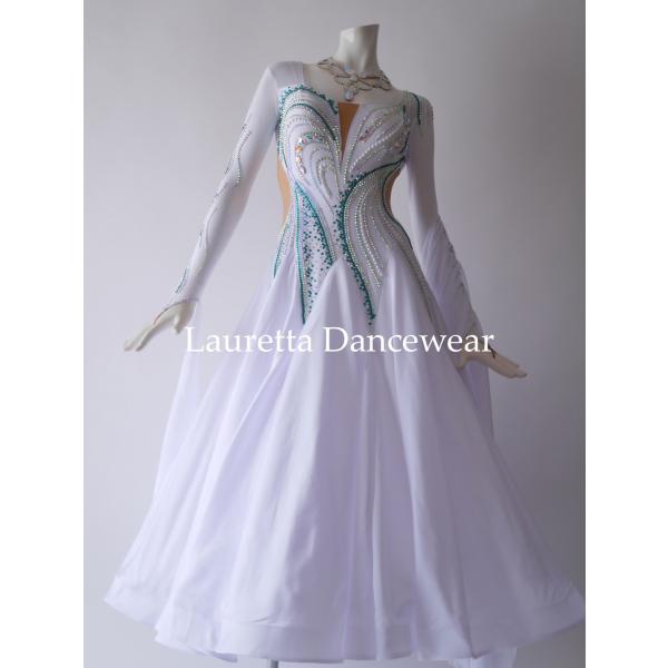Lauretta Dancewear 社交ダンスドレス衣装 スタンダード/モダン 高級仕様  ホワイ...