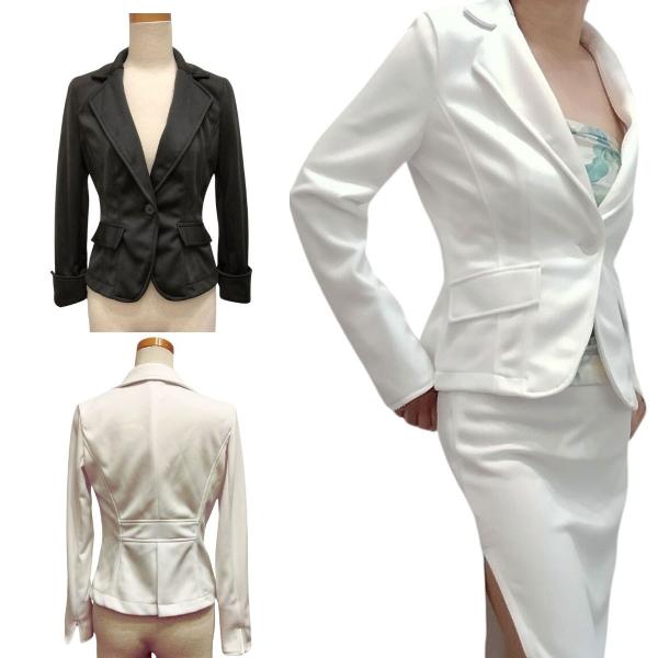 春夏 白ジャケット 黒ジャケット 袖2WAY ストレッチジャケット ワンボタン テーラード 長袖 七...