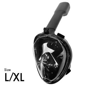 シュノーケルマスク フルフェイス型 シングルチューブ 180度視野 男女兼用 ダイビング 素潜り ゴーグル スポーツカメラ取付可能 簡単装着 黒 L XL
