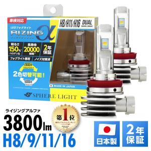 2年保証 スフィアライト RIZINGα H8 H9 H11 H16 6000K 2800K 12V用 3600lm 2色 切替 日本製 LED ヘッドライト フォグライト ライジングアルファ SPHERELIGHT