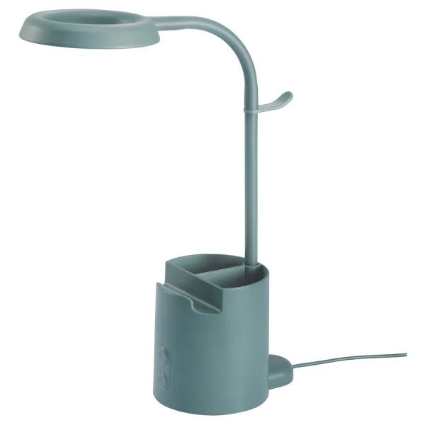 IKEA  LEDワークランプ, BRUNBAGE ブルンボーゲ  収納付き 調光可能/ターコイズ ...