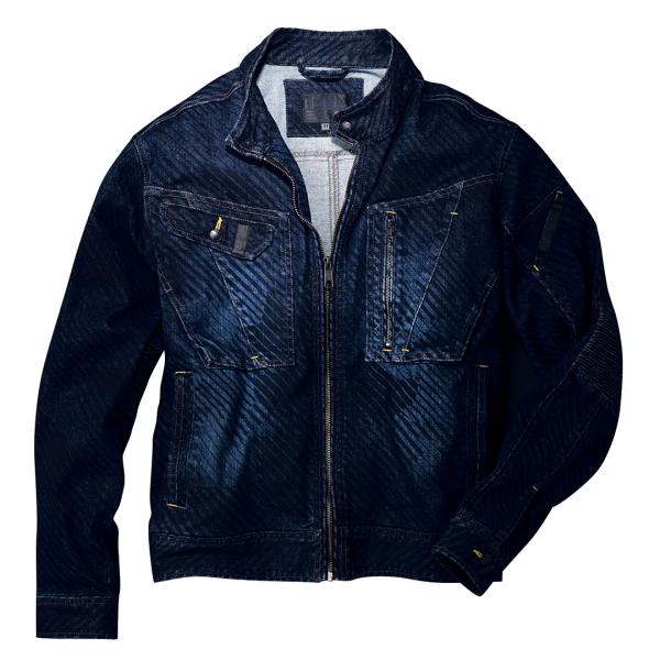 【サイズ交換不可】セール品 寅壱 デニム蛇腹ライダースジャケット ストライプカモ 8980-554 ...